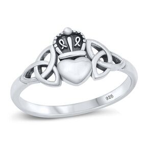 Sterling Silver Celtic Claddagh Ring – 9 mm Face Height – Size 8